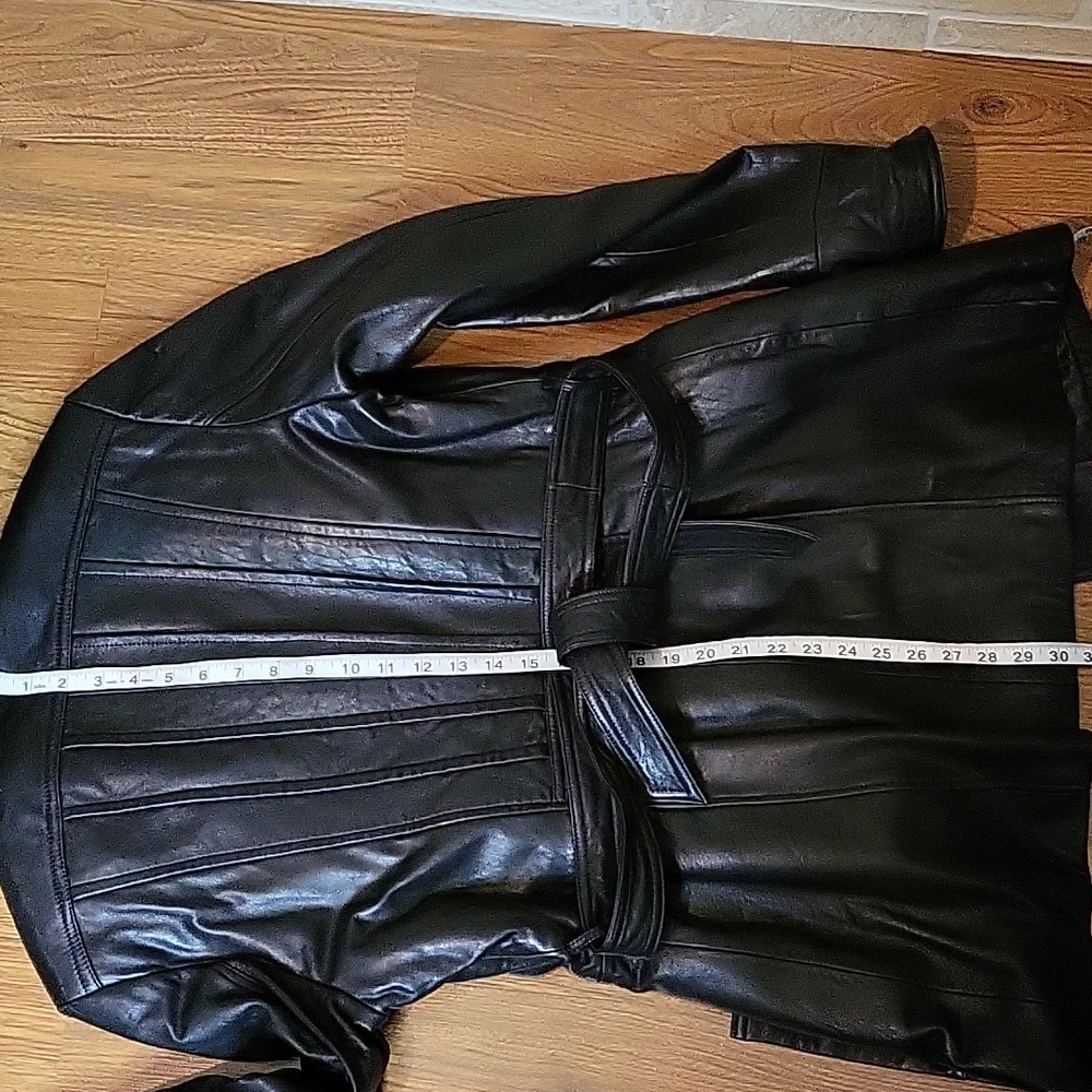 ROSLEEN Mid Length Soft Leather Jacket Belted Buttons - Picture 14 of 15